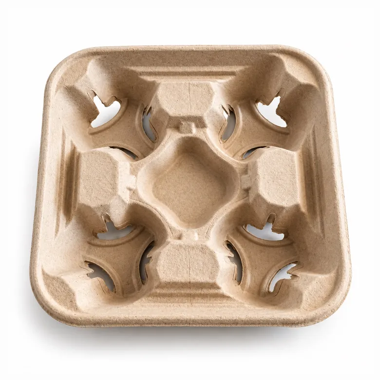 4-cup molded cup holder tray, top view (Kraft)