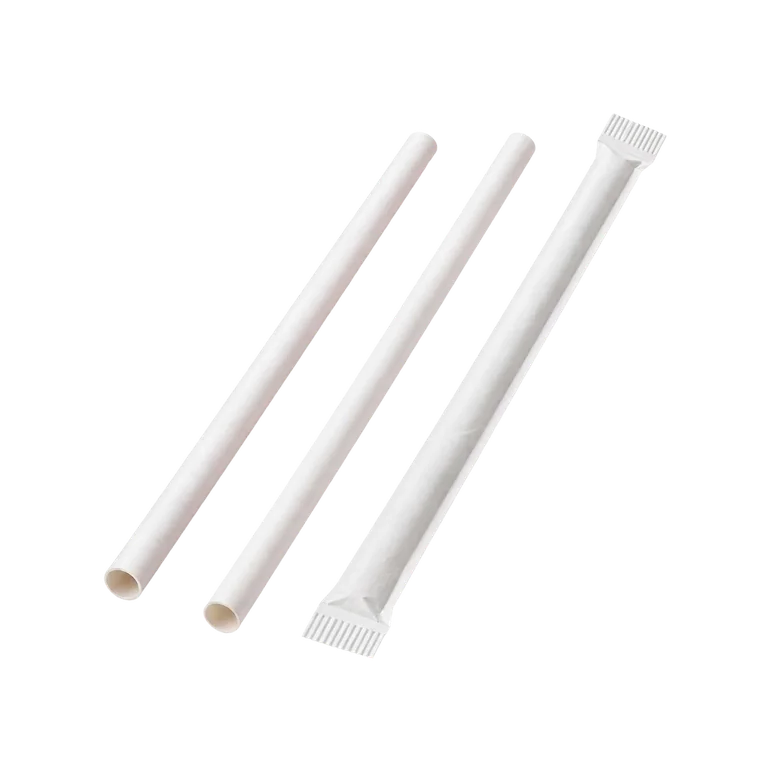 Paper Straws - two plain paper straws and one individually paper-wrapped straw (White)
